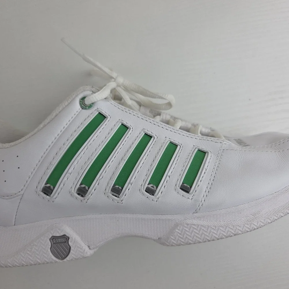 K Swiss Vintage Stripe Shifter White/Green Zig Zag Customizable Stripes Womens 7